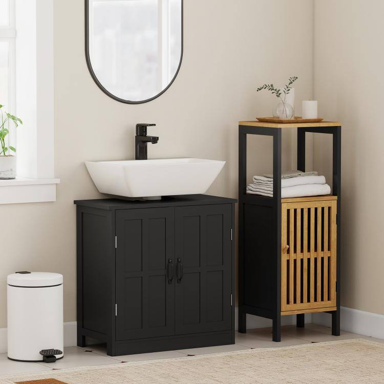 Alt View 2. PULUZ - Bathroom Sink Cabinet, Pedestal Sink Cabinet with Adjustable Shelf - Black.