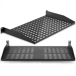 Pyle - 2-Pc 1U Server Rack Shelf, Vented Shelves for Good Air Circulation, Cantilever Mount, Wall Mount Rack - Black