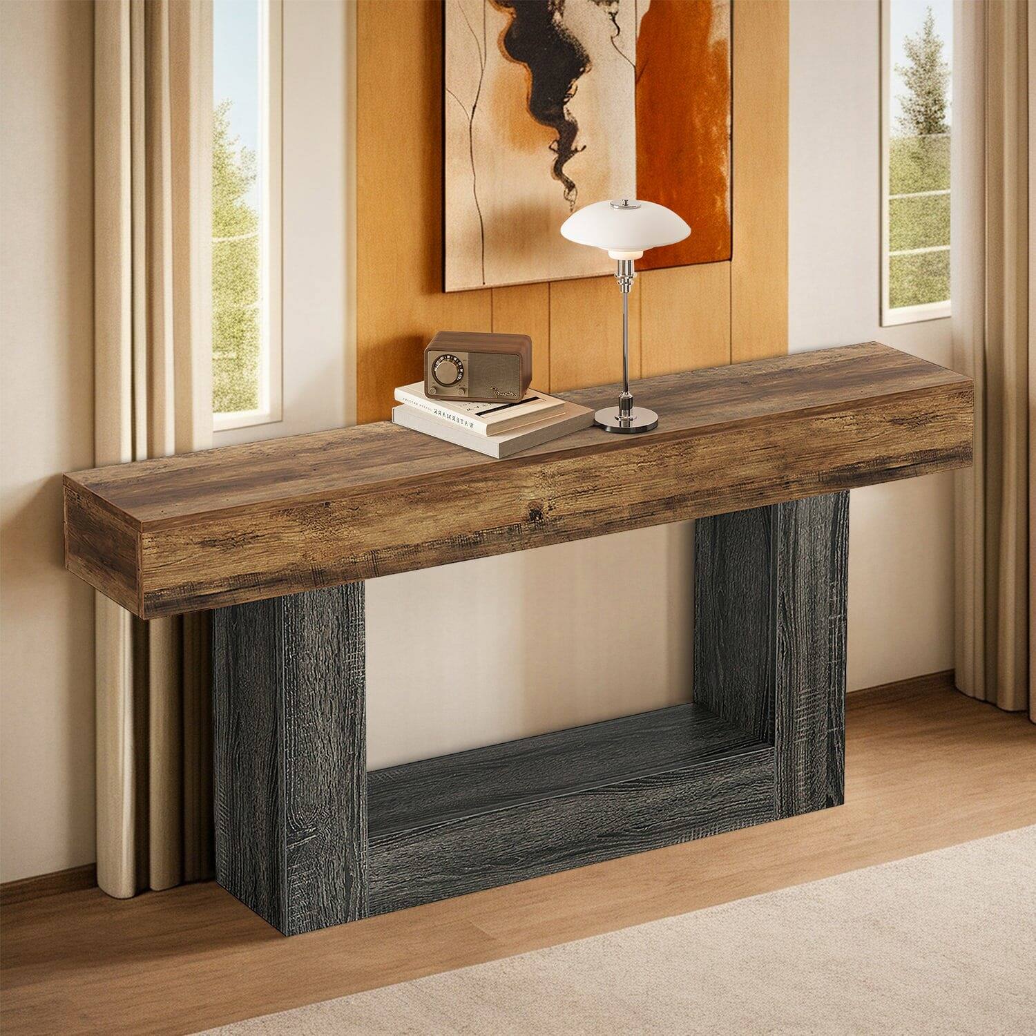 Alt View 6. Kadyn - Kadyn Brown Wooden Console Table, Stylish Entryway Display, Sofa Side Table, Living Room Home Decor, Brown & Black - Brown.