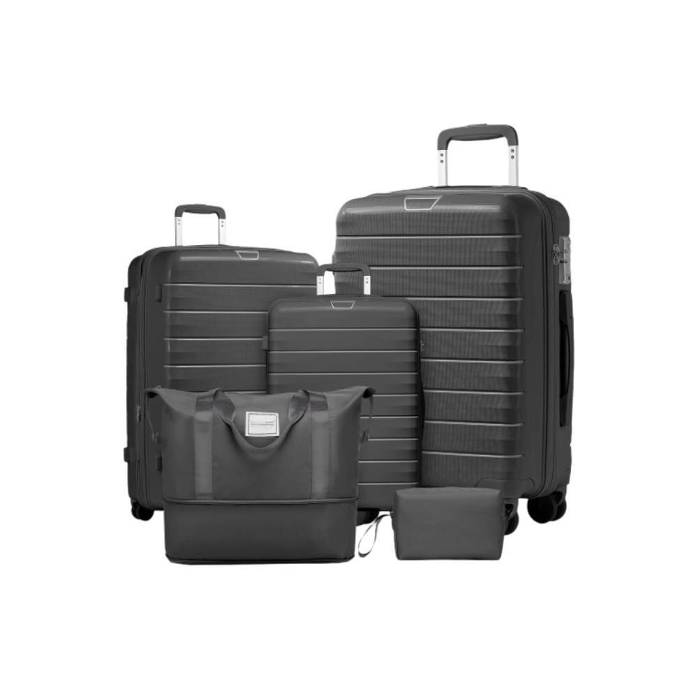 Front. Circus Cirle - Circus Cirle 5-Piece Grey Hardside Luggage Set With Duffel Bag - Black.