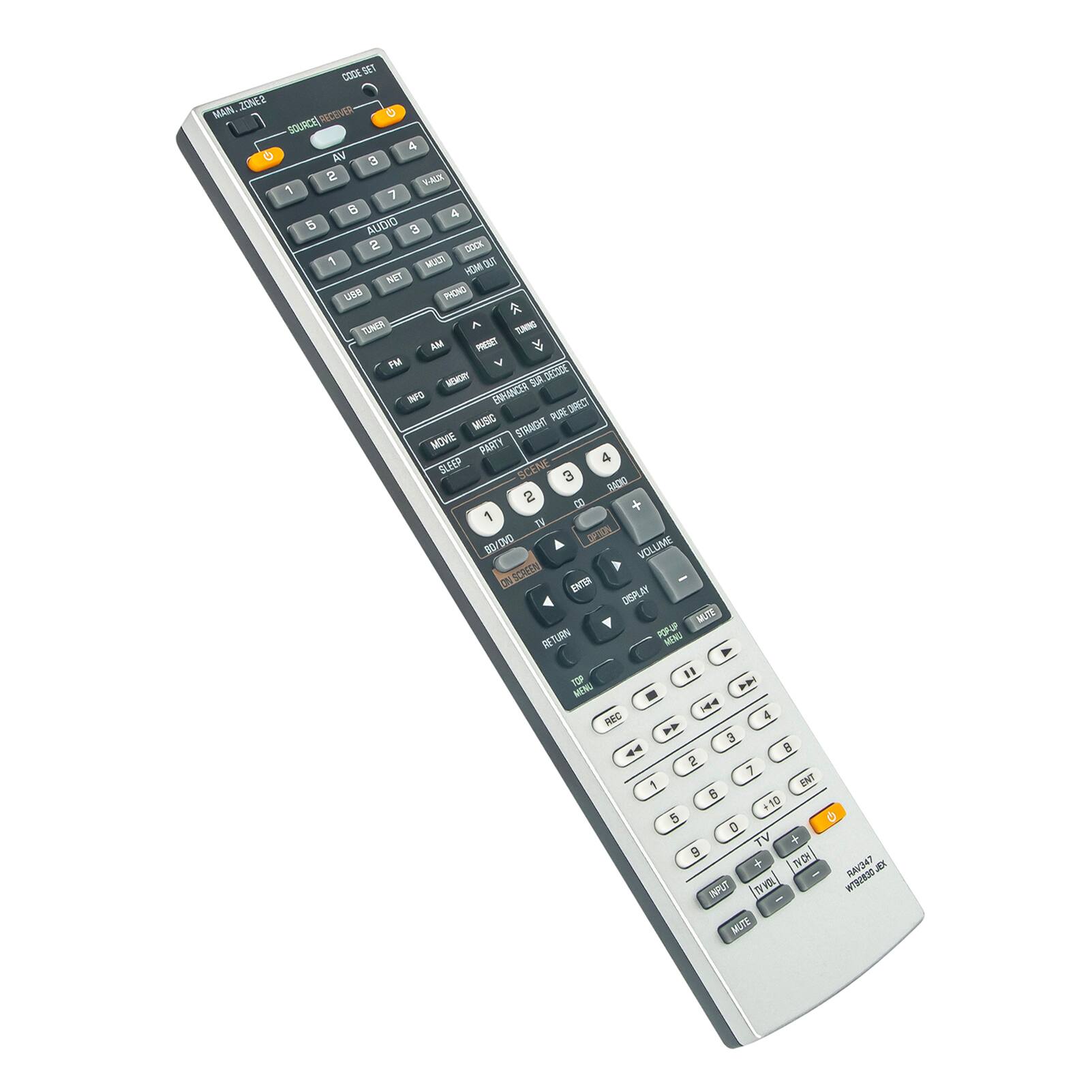 Sure, here is the corrected and grouped text from the image:

---

**Main Zone**

- COOE SET
- SOURCE
- 1 2 3 4 5 6 7 8 9 0
- AV 1 2 3 4 5 6 7 8 9 0
- AUDIO 1 2 3 4 5 6 7 8 9 0
- USB
- NET
- PHOTO
- TUNER
- FM AM
- MOVIE
- MUSIC
- STRAIGHT
- SLEEP
- SCENE
- RADIO
- TV
- VOLUME
- MUTE
- RETURN
- MENU
- REC
- PAUSE
- PLAY
- STOP
- FF
- REW
- 1 2 3 4 5 6 7 8 9 0
- TV
- VOLUME
- MUTE
- RETURN
- MENU
- REC
- PAUSE
- PLAY
- STOP
- FF
- REW
- 1 2 3 4 5 6 7 8 9 0
- TV
- VOLUME
- MUTE
- RETURN
- MENU
- REC
- PAUSE
- PLAY
- STOP
- FF
- REW
- 1 2 3 4 5 6 7 8 9 0
- TV
- VOLUME
- MUTE
- RETURN
- MENU
- REC
- PAUSE
- PLAY
- STOP
- FF
- REW
- 1 2 3 4 5 6 7 8 9 0
- TV
- VOLUME
- MUTE
- RETURN
- MENU
- REC
- PAUSE
- PLAY
- STOP
- FF
- REW
- 1 2 3 4 5 6 7 8 9 0
- TV
- VOLUME
- MUTE
- RETURN
- MENU
- REC
- PAUSE
- PLAY
- STOP
- FF
- REW
- 1 2 3 4 5 6 7 8 9 0
- TV
- VOLUME
- MUTE
- RETURN
- MENU
- REC
- PAUSE