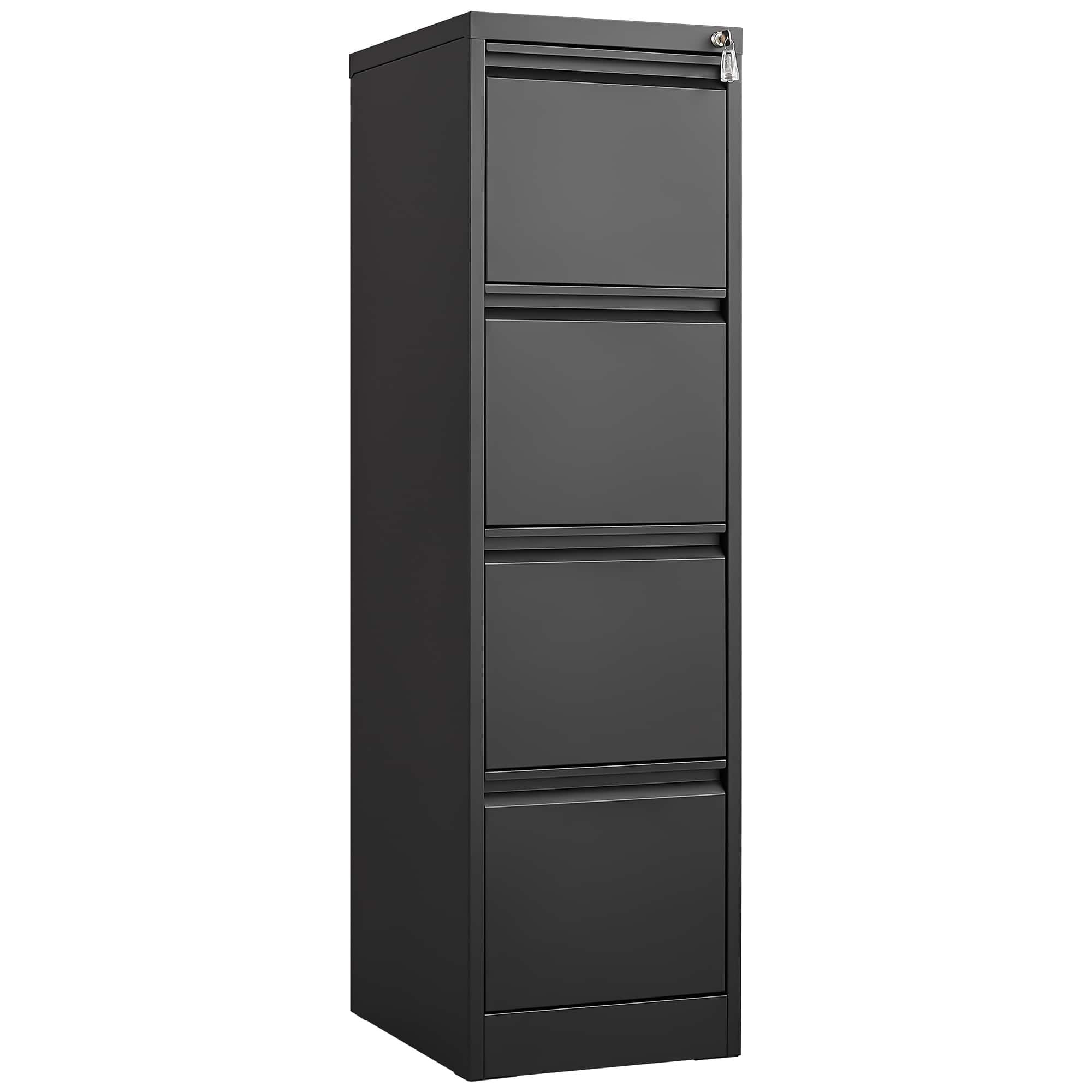 Front. Spaco - 4-Drawer Steel Narrow File Cabinet, Locking Legal Size - Black.