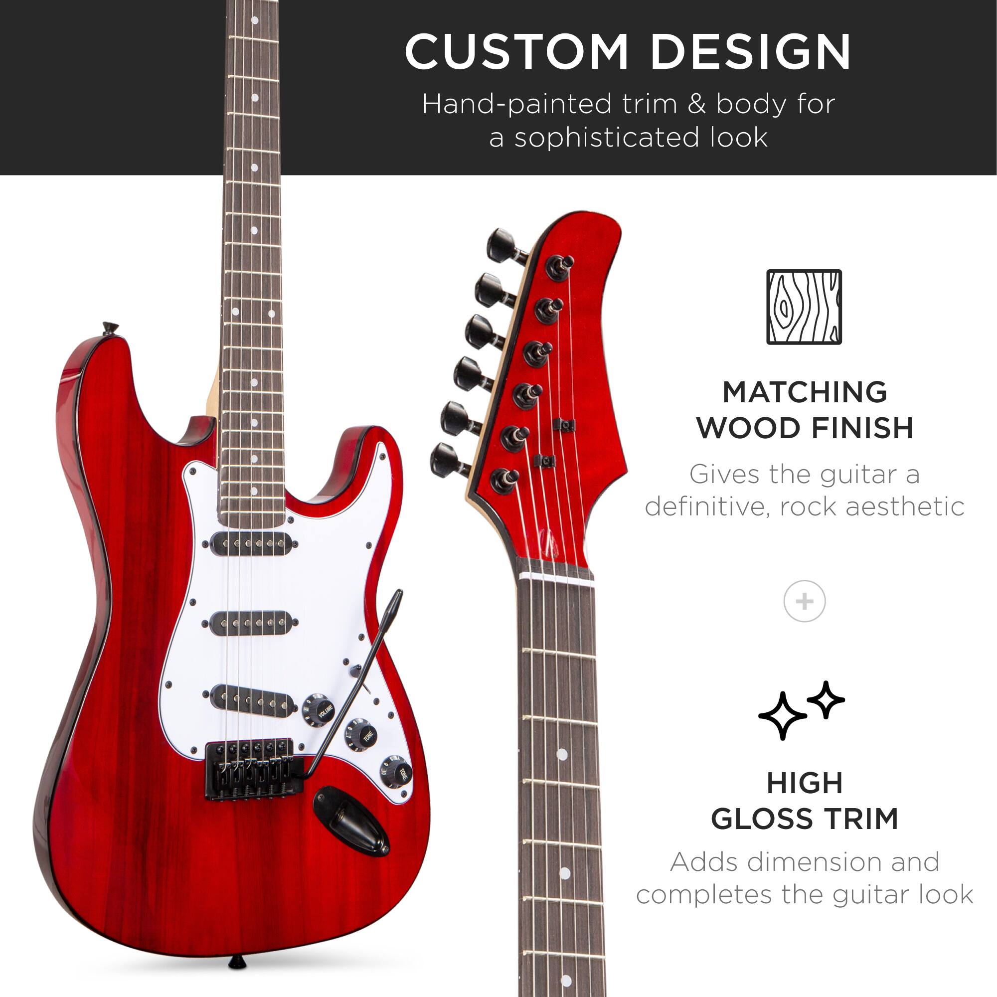 **CUSTOM DESIGN**  
Hand-painted trim & body for a sophisticated look

**MATCHING WOOD FINISH**  
Gives the guitar a definitive, rock aesthetic

**HIGH GLOSS TRIM**  
Adds dimension and completes the guitar look