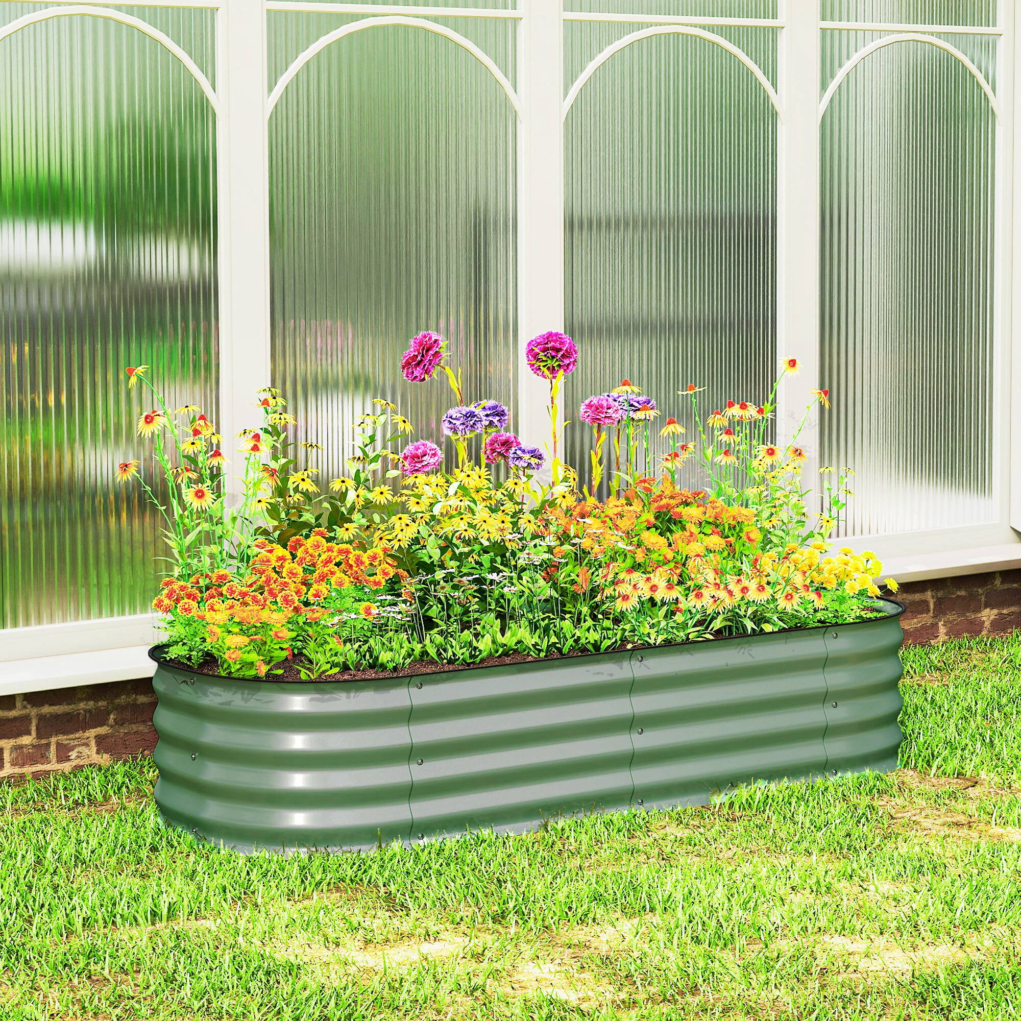 Alt View 1. Outsunny - x 2' x 1' Galvanized Raised Garden Bed Kit - Green.