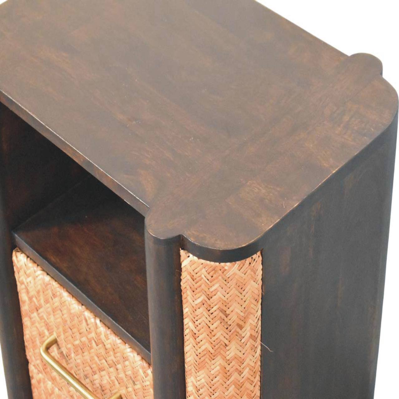 Alt View 2. Artisan Furniture - Rattan Curve Edge Nightstand - Dark Brown.