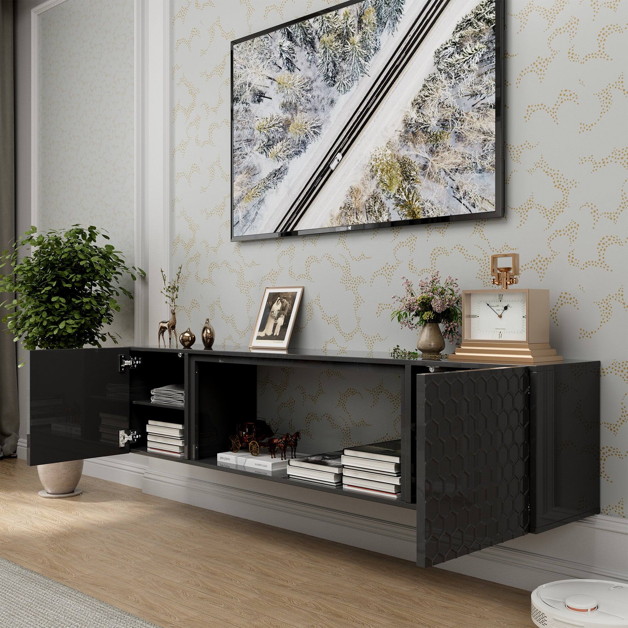 Alt View 4. Boyel Living - Black Wall Mount Floating TV Stand up to 70 to 80 in. - Black.