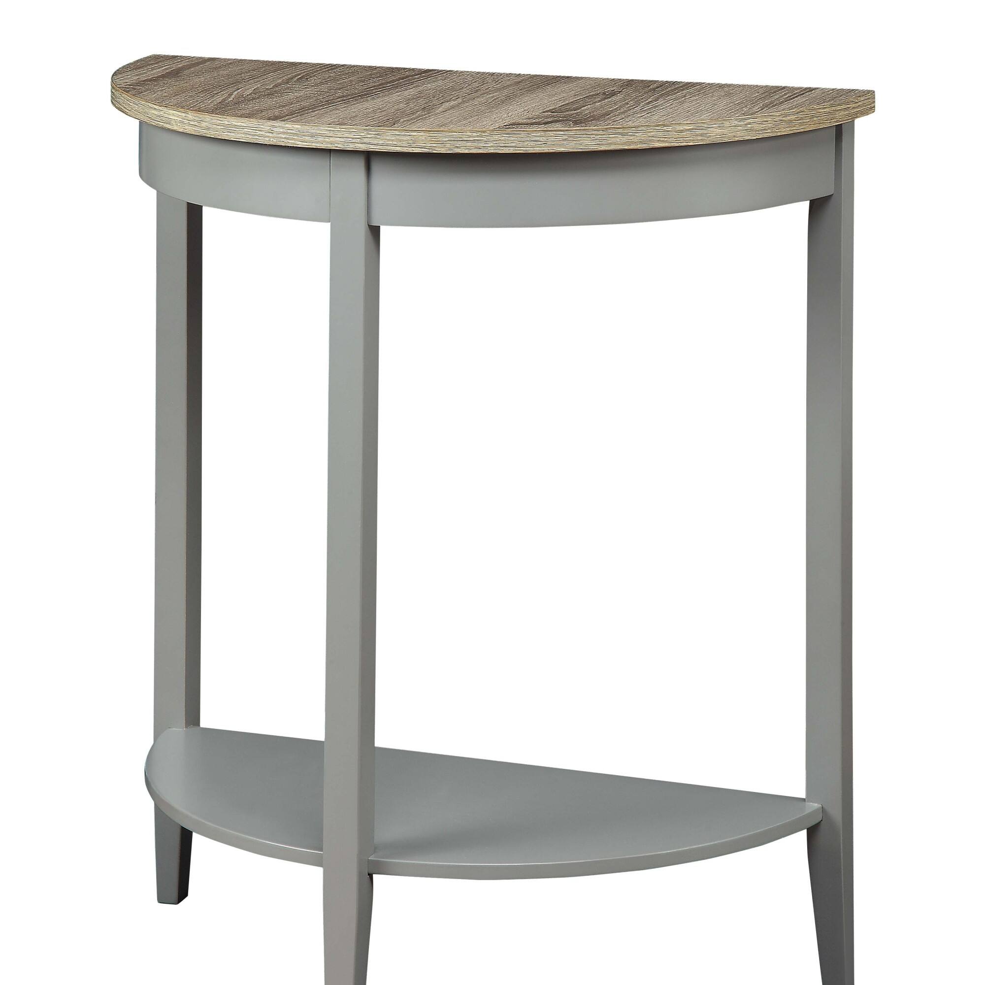 Angle. GOODSILO - Half-Moon Console Table with Storage Shelf in Natural Wood Grain Finish, Entryway Table with Sturdy Legs - Gray,Oak.