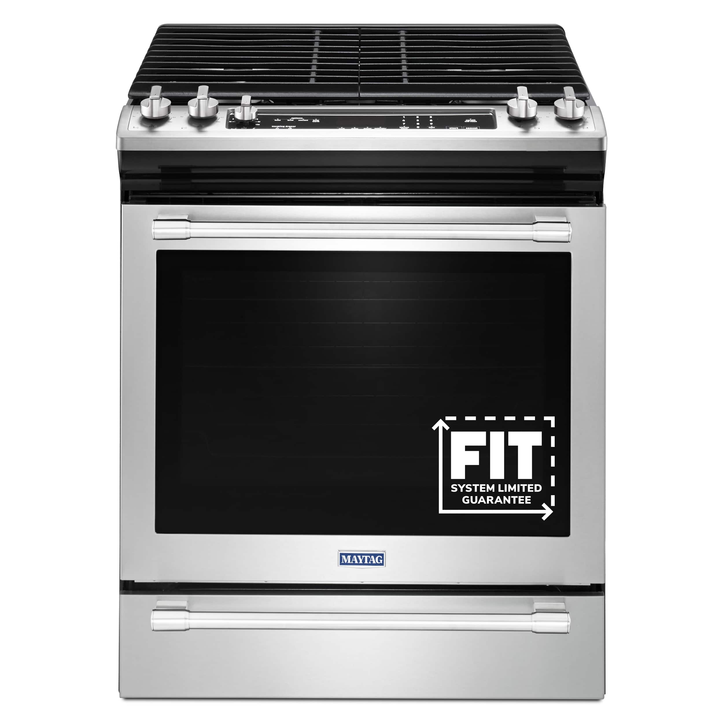 Maytag - 30 in. Wide 5 burners 5.8 cu. ft. Self-Cleaning Fingerprint Resistant Slide-In Gas Convection Range - Stainless Steel