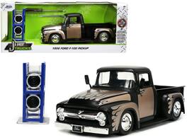 1956 Ford F-100 Pickup Truck Matt Black & Champagne w/Flames w/Extra Wheels "Just Trucks" Series 1/24 Model Car by Jada