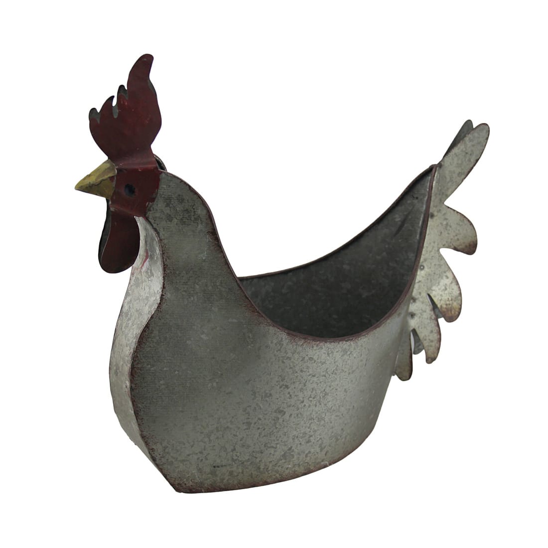 Zeckos - Galvanized Metal Indoor/Outdoor Rooster Planter - Gray