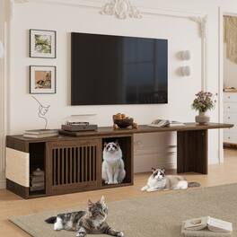 Dexmalle - Modern 2 in 1 Cat Furniture 78" Extendable TV Stand (up to 100") - Walnut