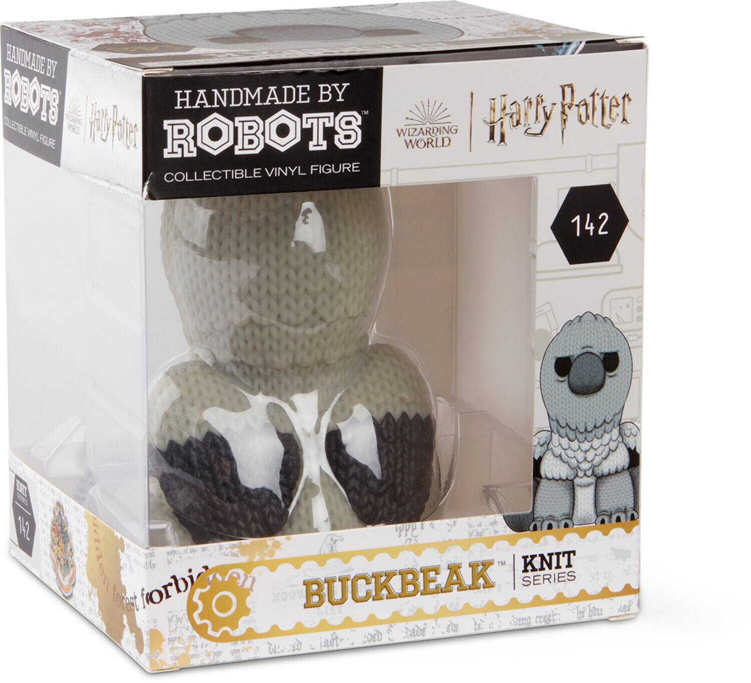 HANDMADE BY  
ROBOTS  
COLLECTIBLE VINYL FIGURE  

Harry Potter  
WIZARDING WORLD  

142  

KNIT SERIES  
BUCKBEAK  

forbidden forest  
HOGWARTS  
LIST