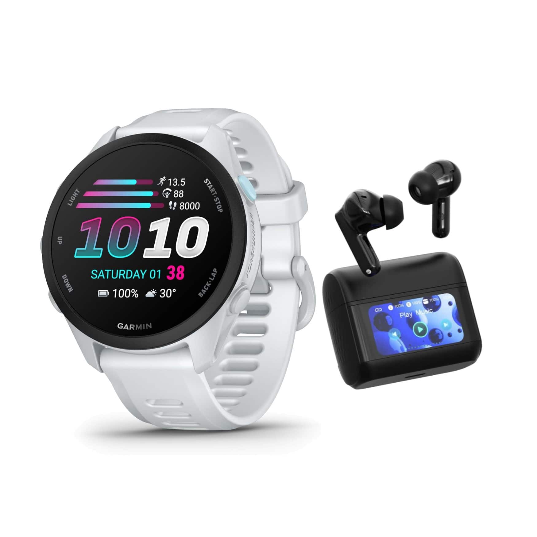 Garmin - Forerunner 70 AMOLED GPS Smartwatch (Whitestone) Bundle with Earbuds - Whitestone - (2026)