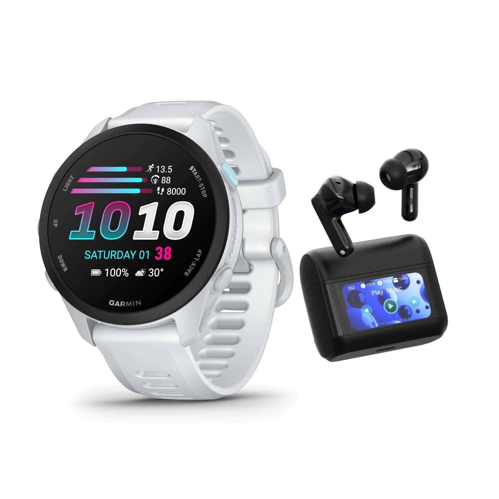 13.5 LIGHT 88 START-STOP 8000 STOP UP 1010 SATURDAY 01 38 DOWN 100% 30 BACK-LAP GARMIN

100% 100% 100% Play Music