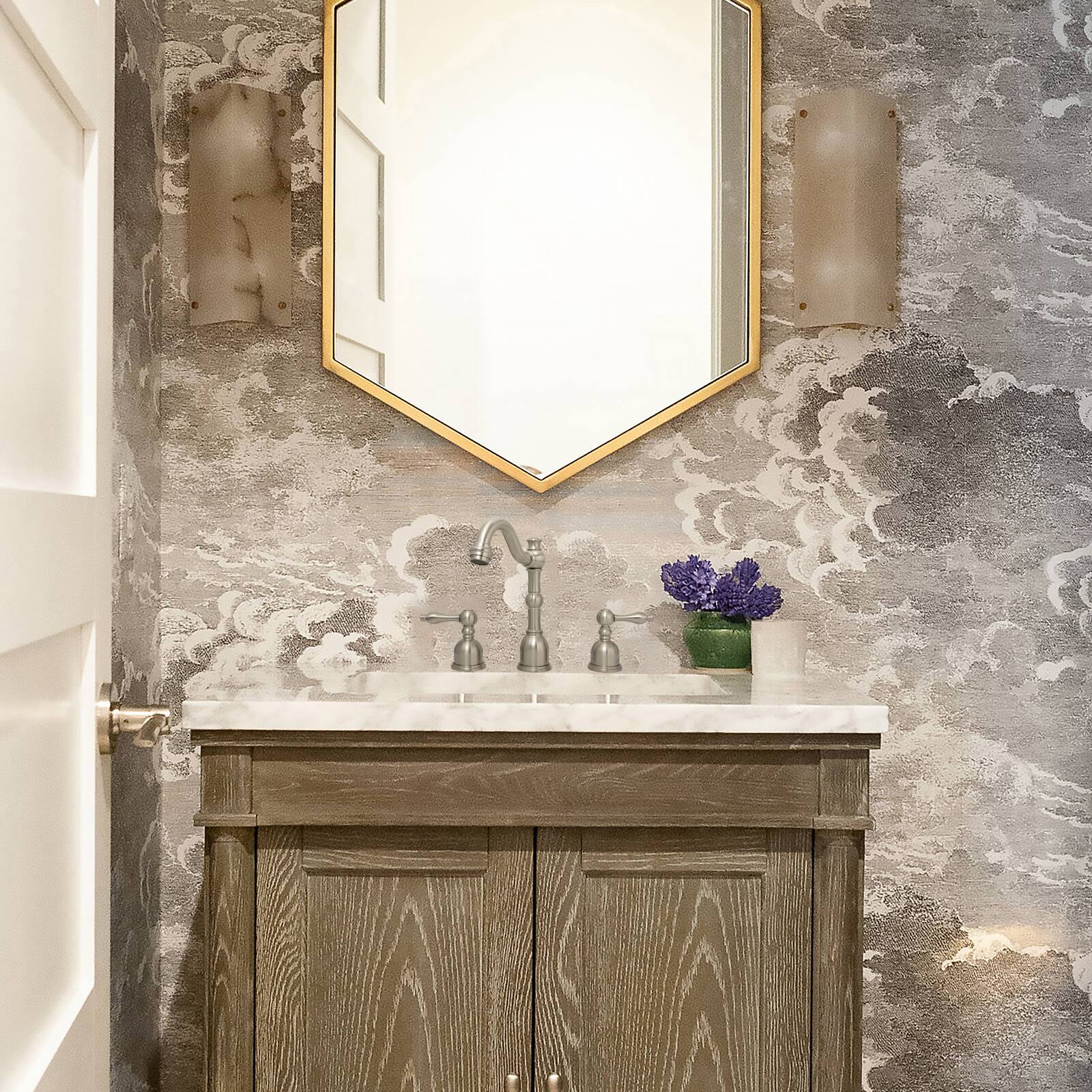 Alt View 3. Akicon - Akicon 8 inch Two-Handles Widespread Bathroom Sink Faucet in Brushed Nickel - Brushed Nickel.