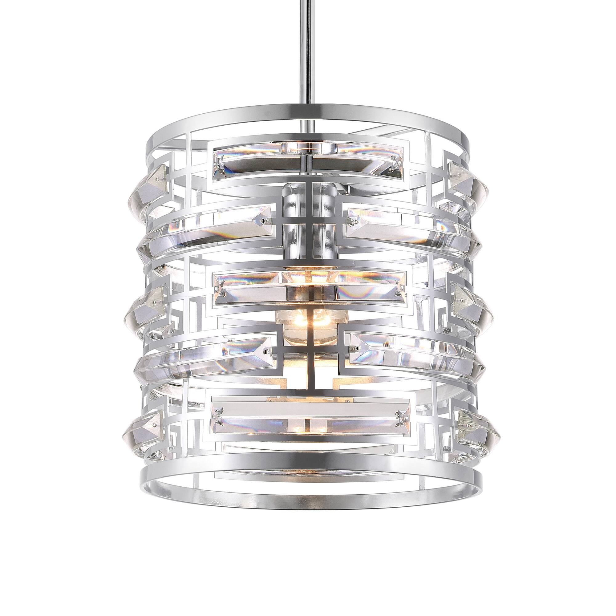 Angle. CWI Lighting - Petia 1 Light Drum Shade Mini Chandelier With Chrome Finish - Chrome.
