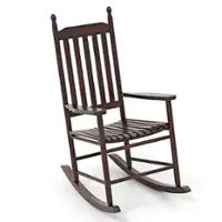 Costway Outdoor Wooden Rocking Chair with Solid Rocking Base Slatted Seat & Back Patio - Brown - Front_Zoom
