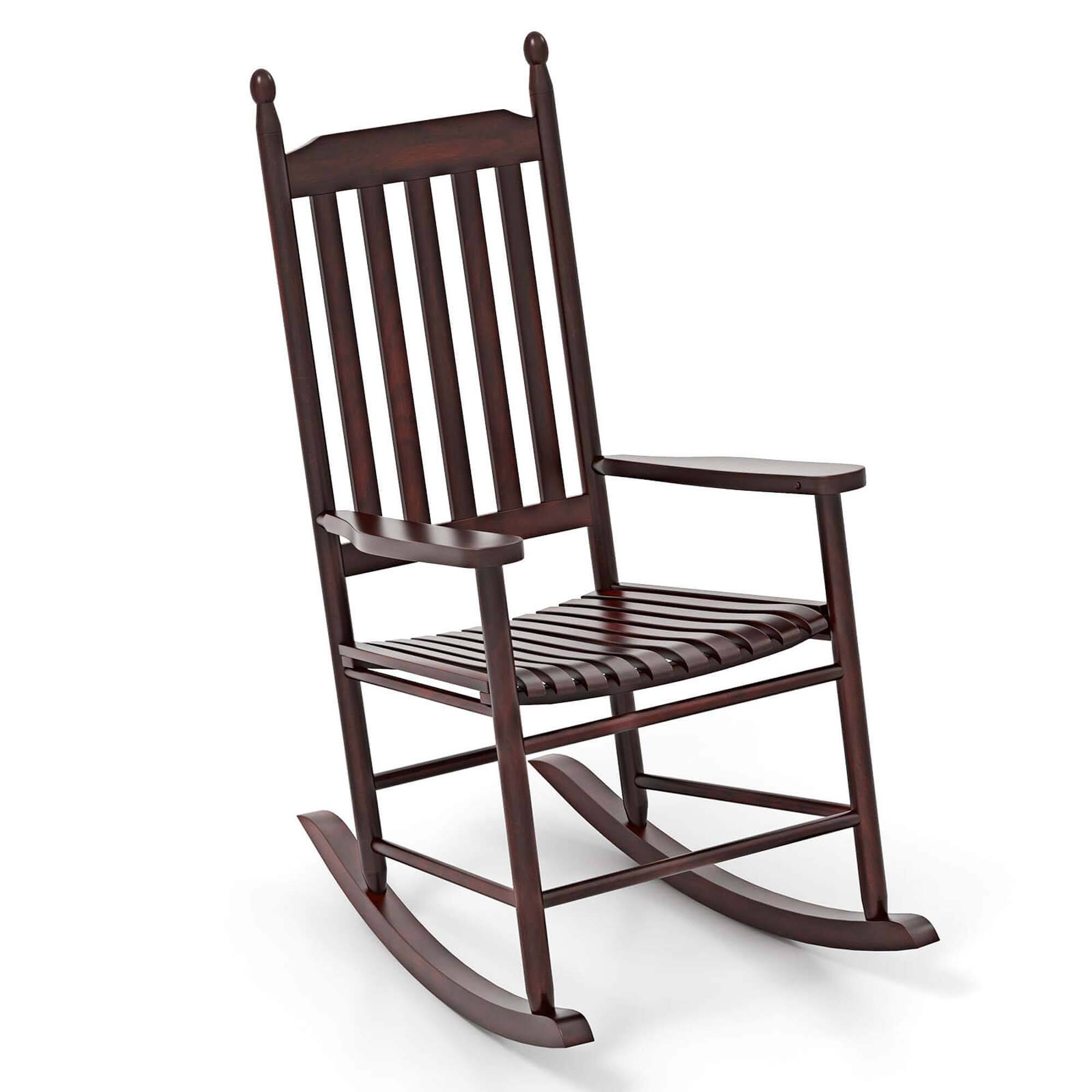 Costway - Outdoor Wooden Rocking Chair with Solid Rocking Base Slatted Seat & Back Patio - Brown