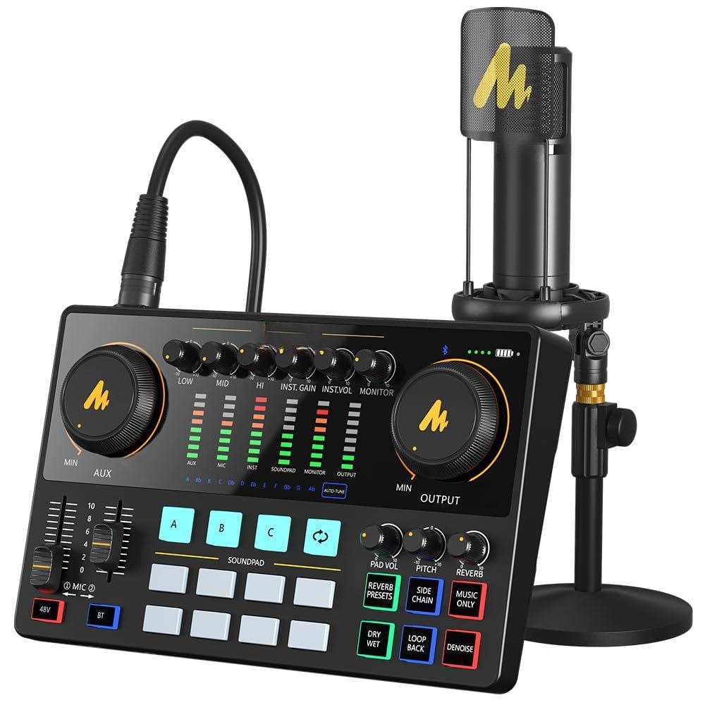 METALTON - Podcast Equipment Bundle With Audio Interface And Condenser Microphone Caster 48v For Streaming Voice Over - AME2A