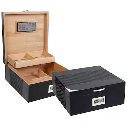 Front. Prestige - Hampton Black Cigar Humidor - Black Lacquer Finish.