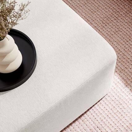 Front. Modway - Callum Large 28" Square Woven Heathered Fabric Upholstered Ottoman by Modway - Heathered Weave Ivory.