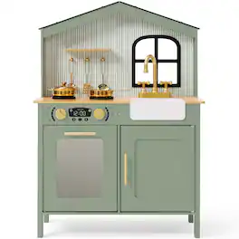Best Choice Products - Farmhouse Wooden Play Kitchen for Kids with Storage, Accessories & Clicking Knobs, Ages 3+ - Green