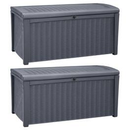 Keter - Borneo Rattan Wicker Resin Patio Deck Storage Box Bench, Grey (2 Pack) - Gray