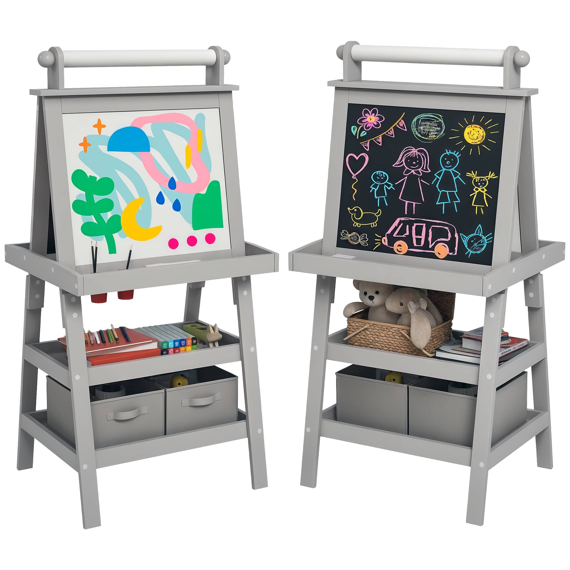 Qaba - Easel for Kids, Double Sided Art Easel with Paper Roll, Magnetic Whiteboard, Chalkboard, Storage, for 3-6 Years price history on PriceWatchPro