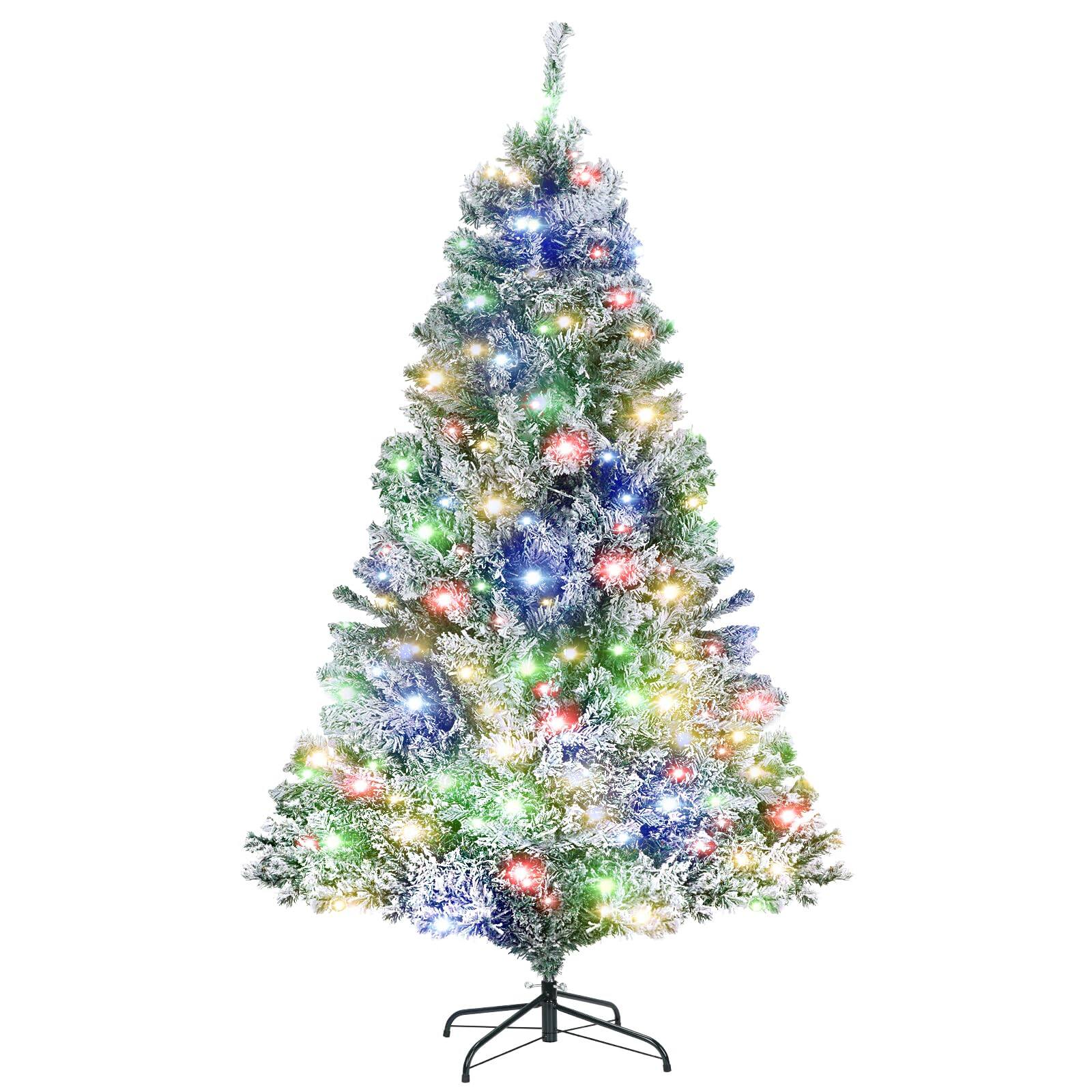 Front. Jojoka - 6.5ft Snow Flocked Pre-Lit Christmas Tree with 470 Color-Changing Lights & 8 Lighting Modes, 720 Branch Tips - 720 Branch Tips 470 Light.