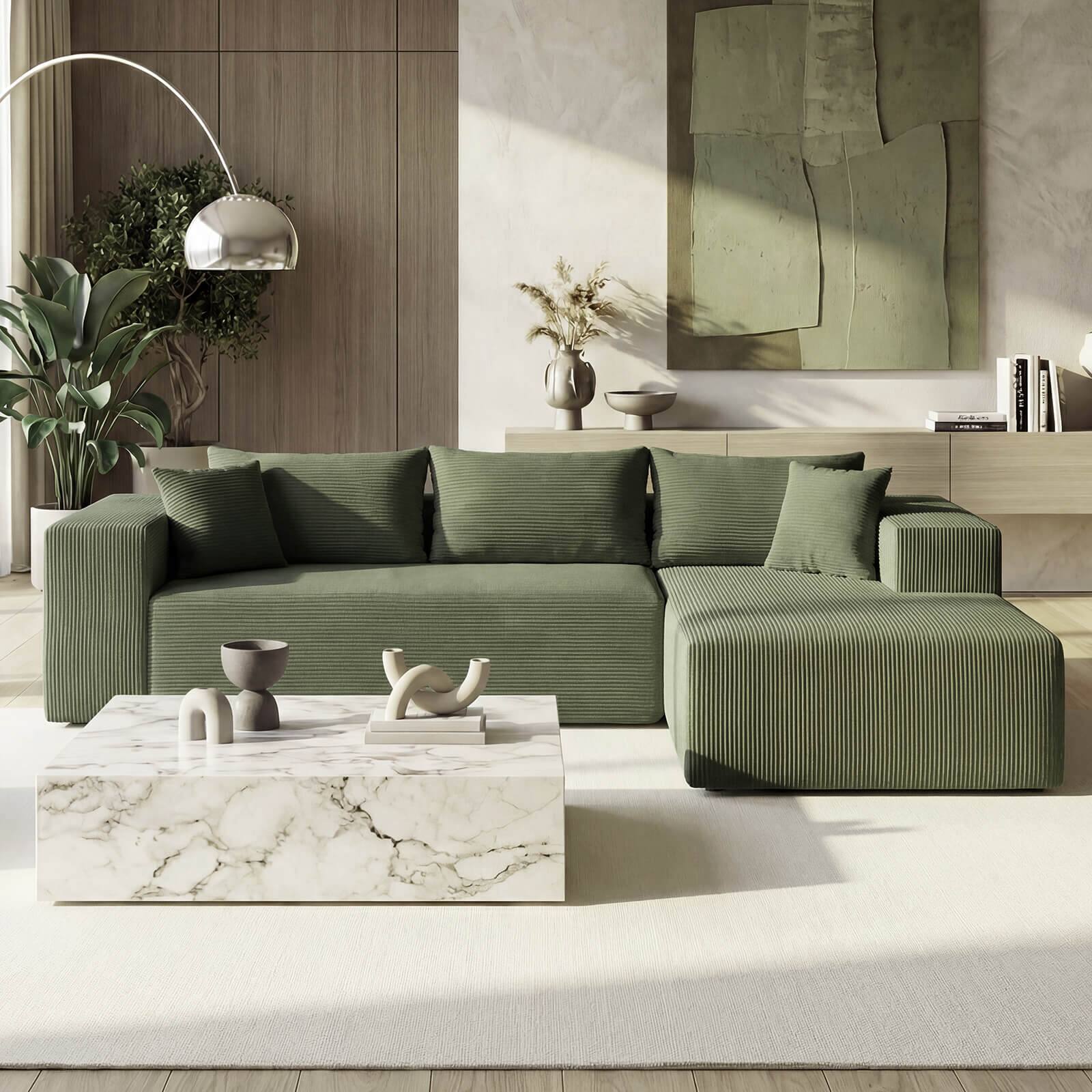 Alt View 3. Costway - Costway 110.5" Modular Sectional Sofa with Deep Seats & Comfy Backrests, Comfy Armrests - Green.