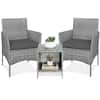 Front. Best Choice Products - Best Choice Products 3-Piece Outdoor Wicker Conversation Patio Bistro Set, w/ 2 Chairs, Table - Gray/Gray - Gray/Gray.
