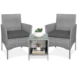 Best Choice Products - 3-Piece Outdoor Wicker Conversation Patio Bistro Set, w/ 2 Chairs, Table - Gray/Gray