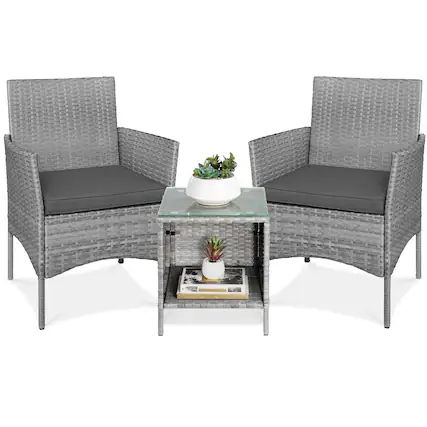 Front. Best Choice Products - Best Choice Products 3-Piece Outdoor Wicker Conversation Patio Bistro Set, w/ 2 Chairs, Table - Gray/Gray - Gray/Gray.