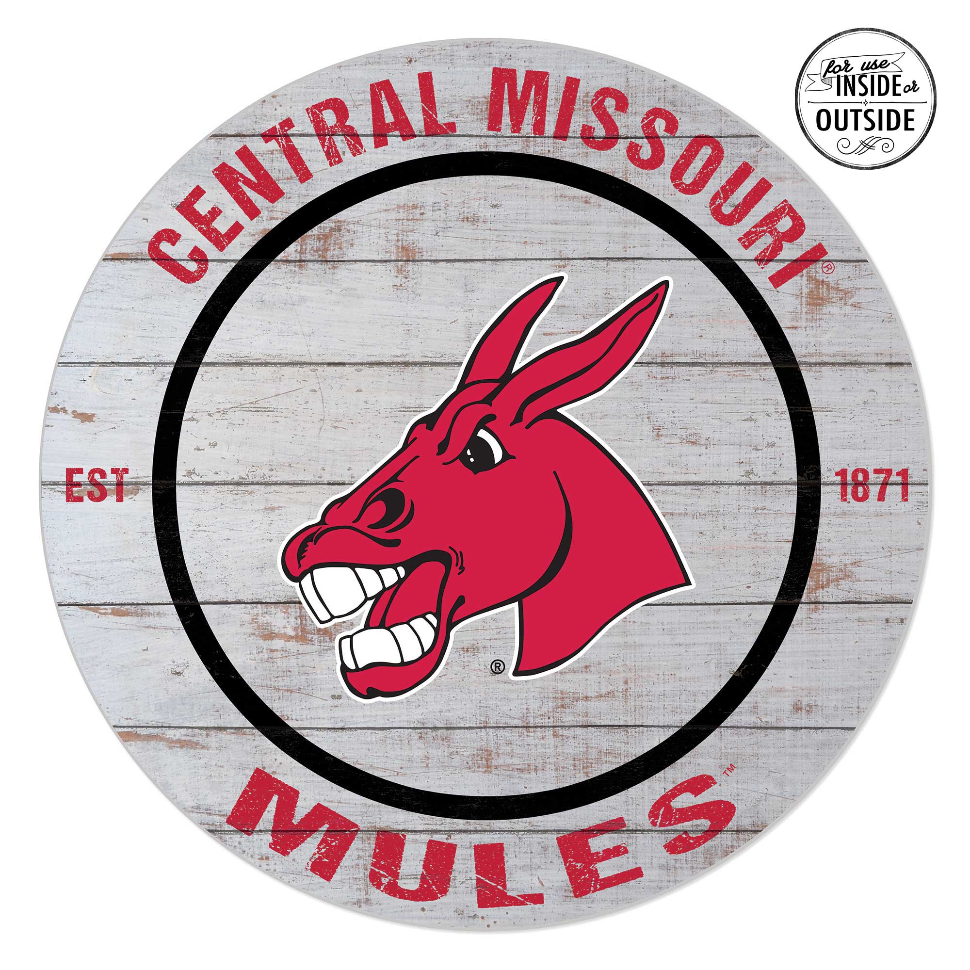 Central Missouri Mules 20'' x 20'' Indoor/Outdoor Weathered Circle Sign