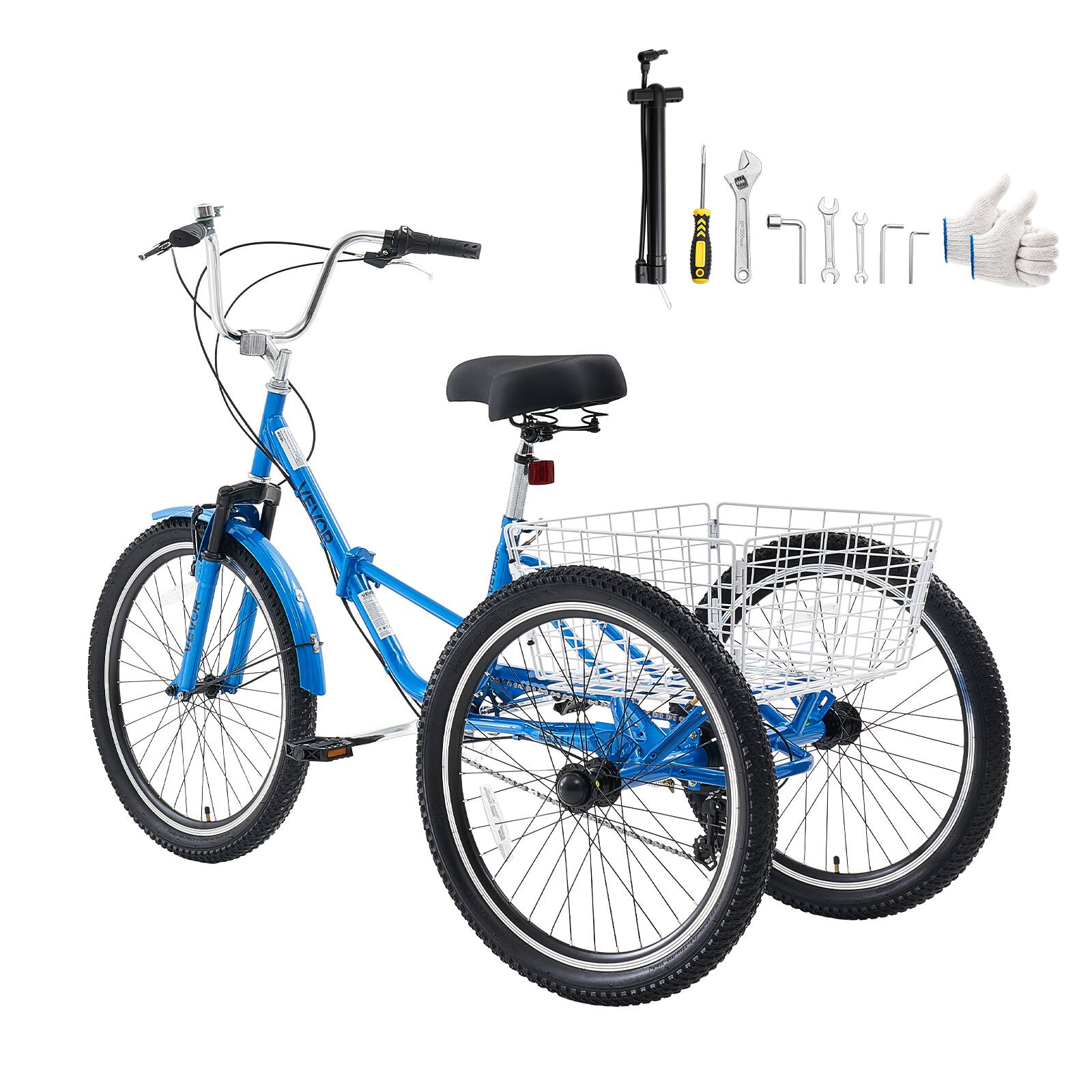 Alt View 5. VEVOR - Folding Adult Tricycle 20 inch 7 Speed Foldable Trikes for Adult, 3 Wheel Cruiser Bike w/ Cargo Basket, Adjustable Seat - Blue.