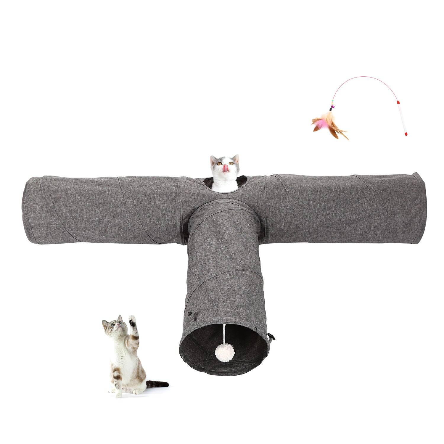 Front. Ownpets - 3-Way Extensible & Collapsible Cat Tube Tunnel - Grey.