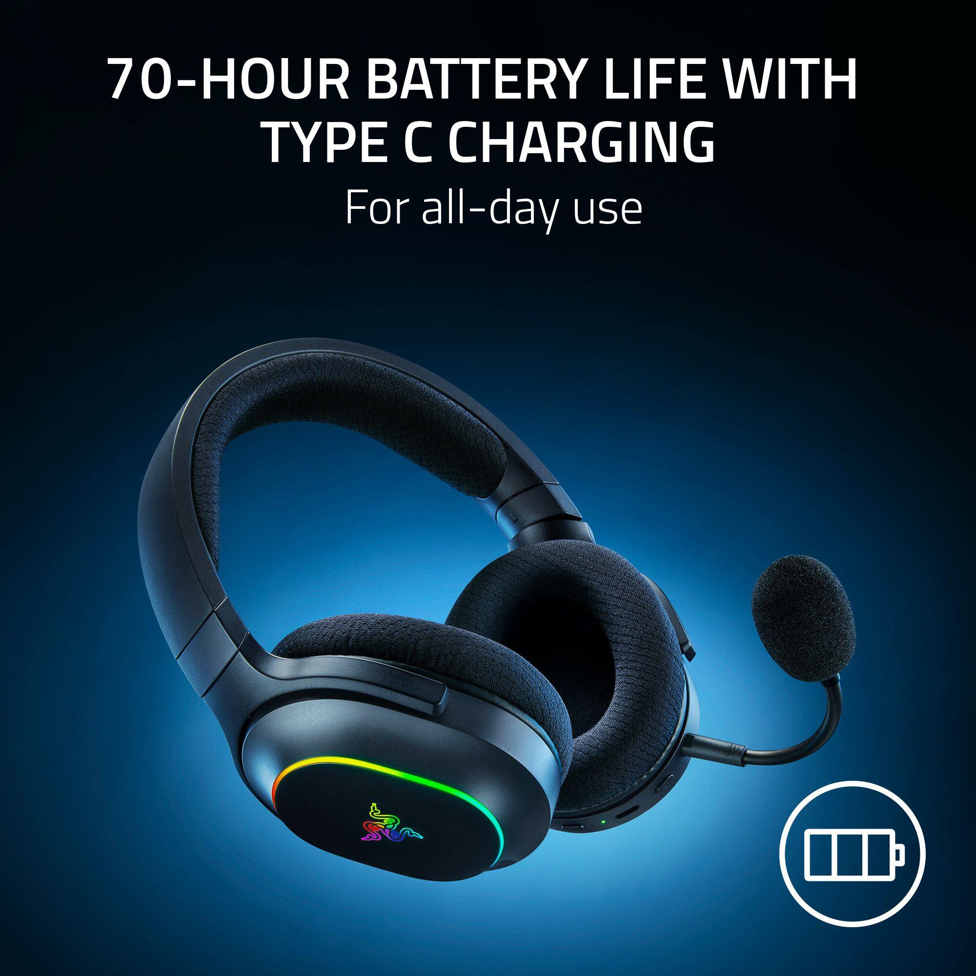 70-hour battery life with Type C charging for all-day use.