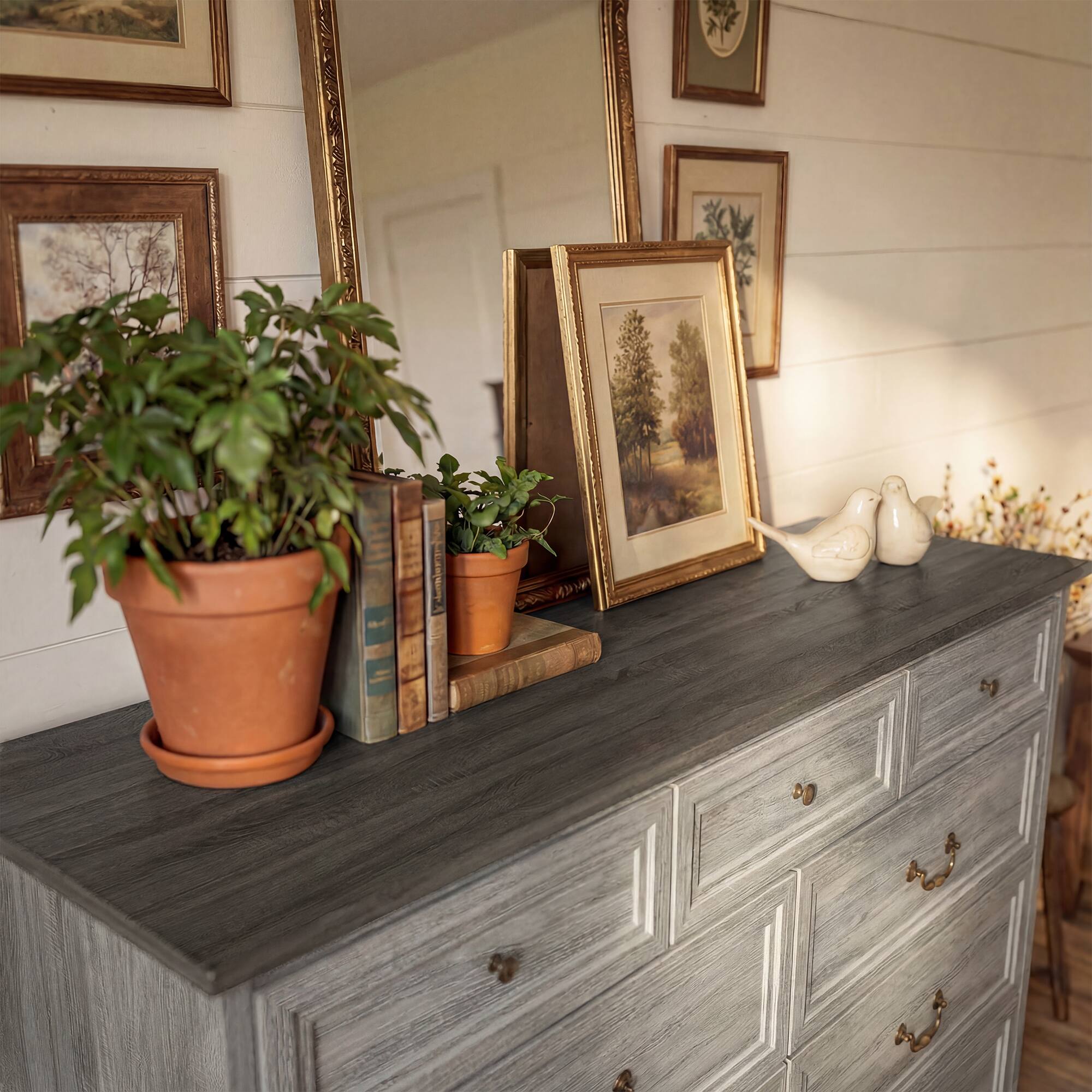 Back. FUFU&GAGA - Classic 9-Drawer Dresser Chest-Large Bedroom Storage Tower with 3 Small & 6 Large Drawers Clothes Organizer for Bedroom - Distressed gray.