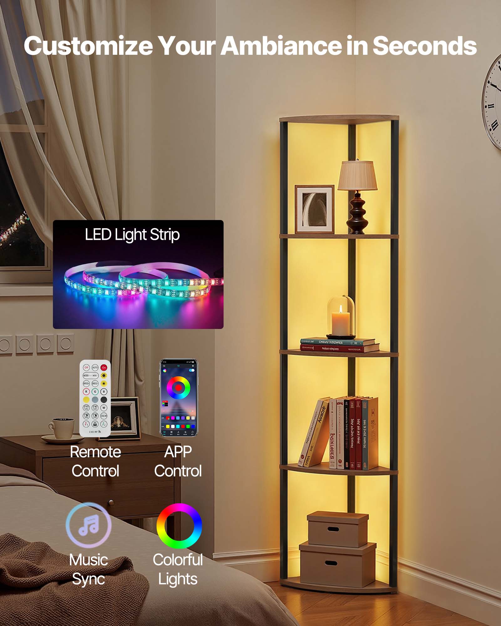 Customize Your Ambiance in Seconds

- LED Light Strip
- Remote Control
- APP Control
- Music Sync
- Colorful Lights