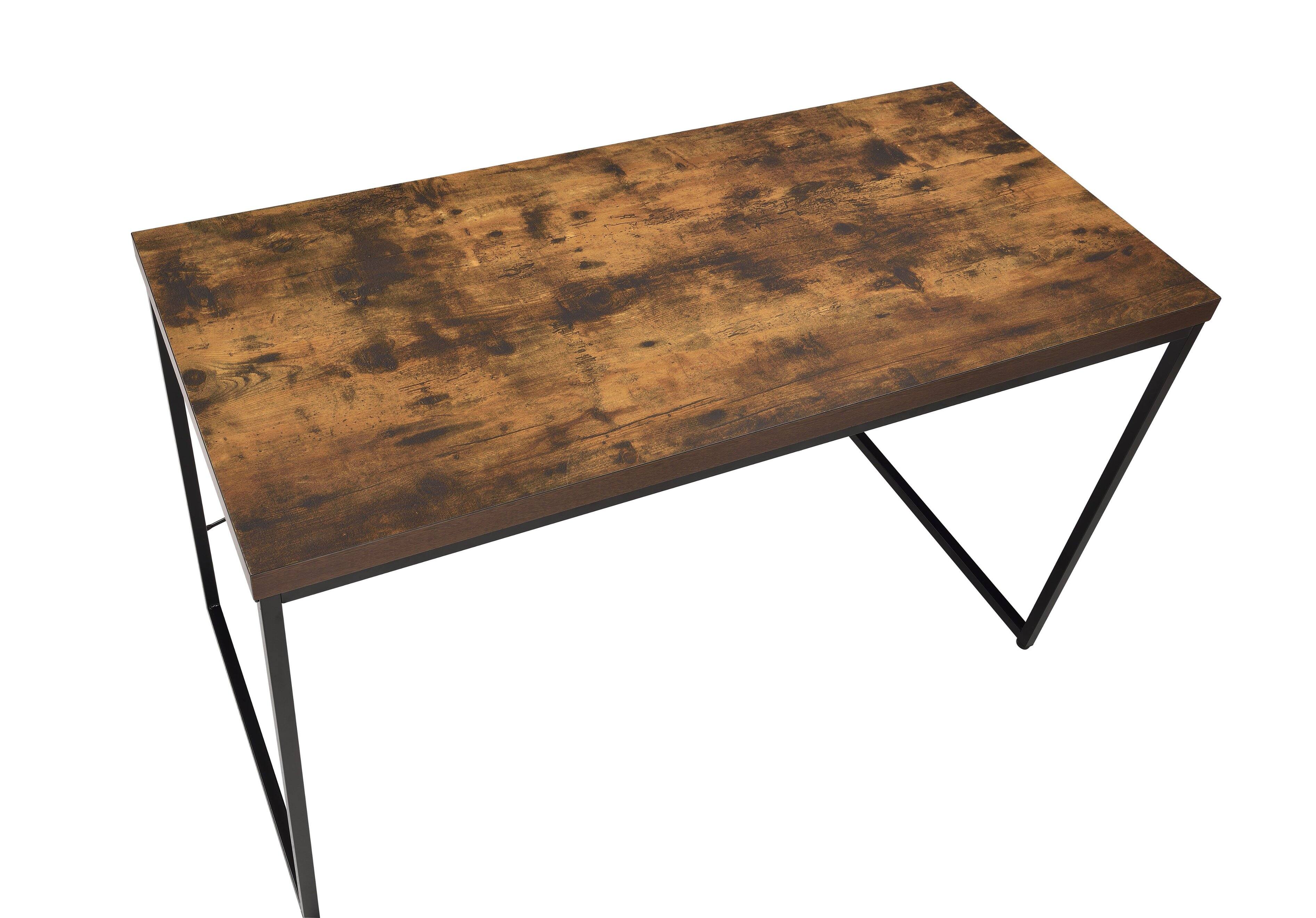 Angle. TinyHomie - Oak and Black Finish Writing Desk Dressing Table Game Table Small Dining Table with Metal Legs - Oak.