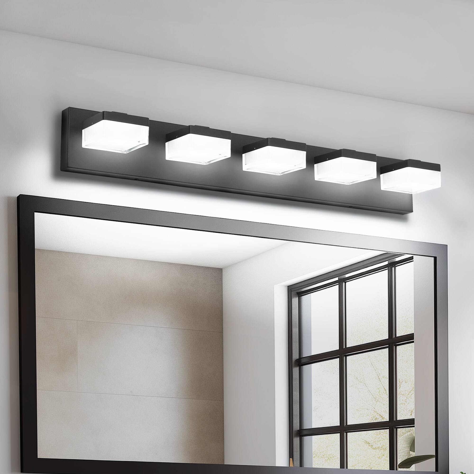 Front. HOMLUX - 31.5 in. 5 Lights Black LED Vanity Light Bar with Acrylic Shade.