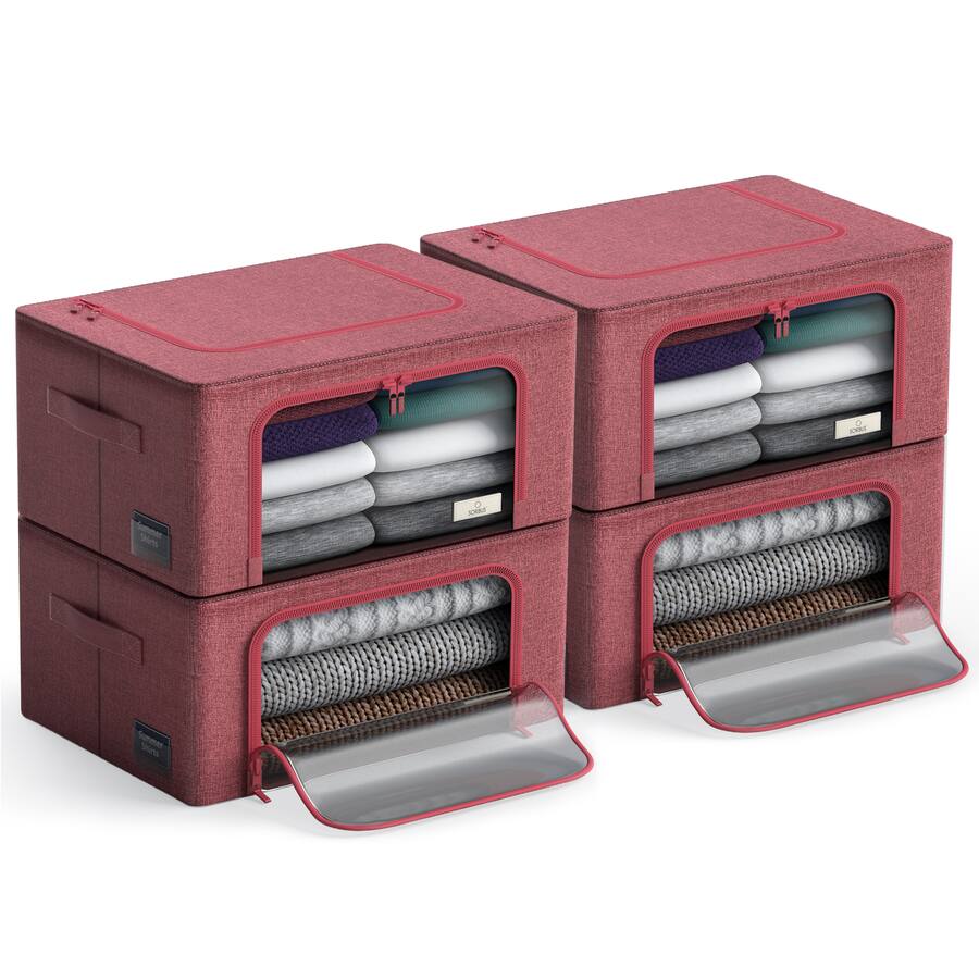 Box Collapsed Layout Sorbus 4 Pack Small Foldable Storage Box, Large Window & Handles ...