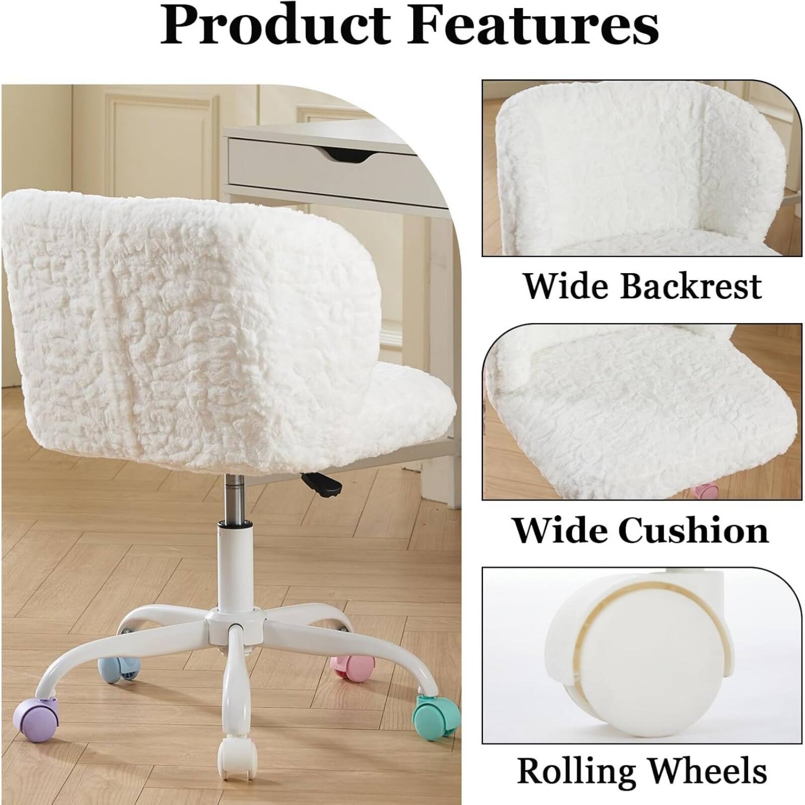 Product Features

- Wide Backrest
- Wide Cushion
- Rolling Wheels