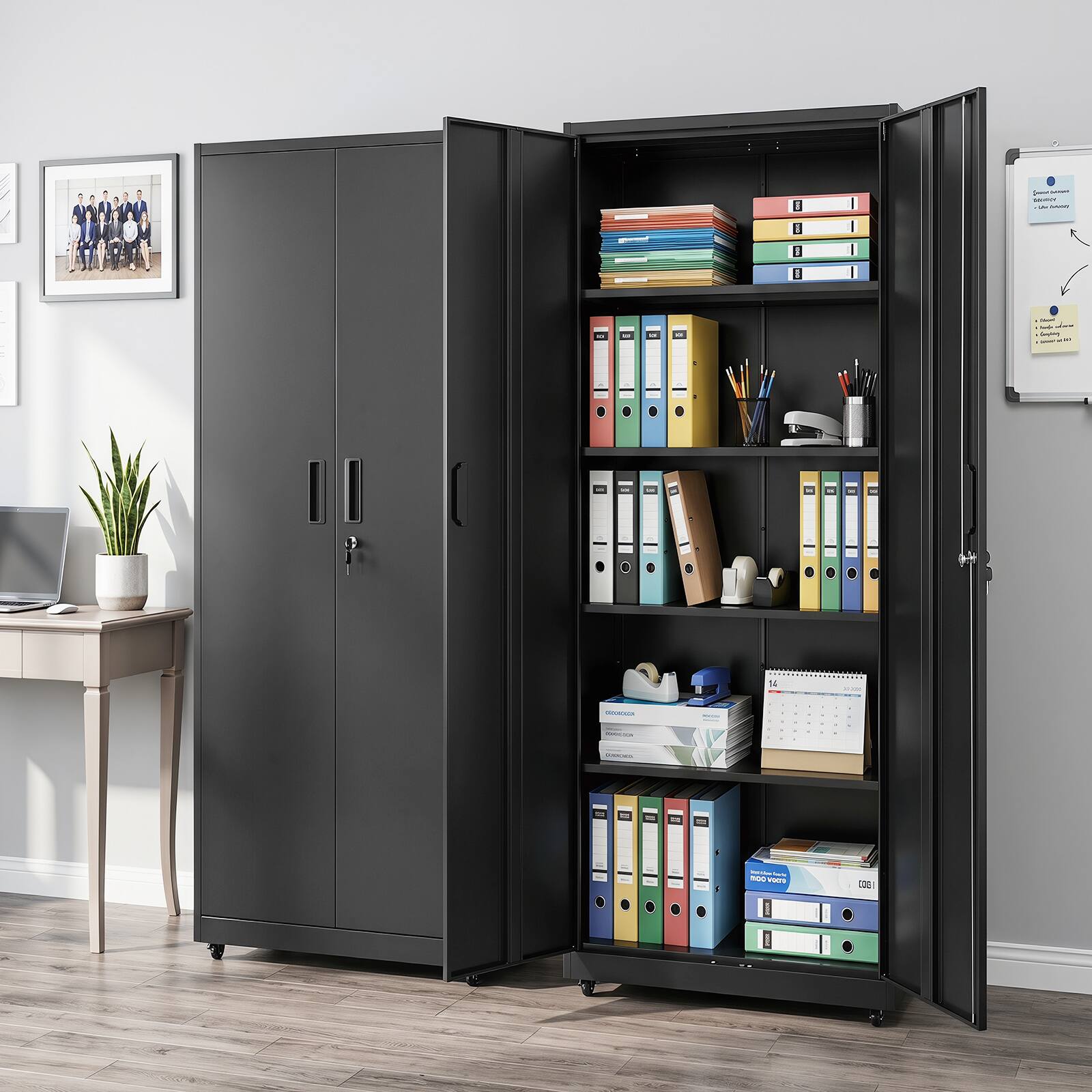 Alt View 3. Costway - Costway 73" Rolling Metal Storage Cabinet with 4 Smooth Wheels, 2 Locks & 2 Keys for Office - Black.