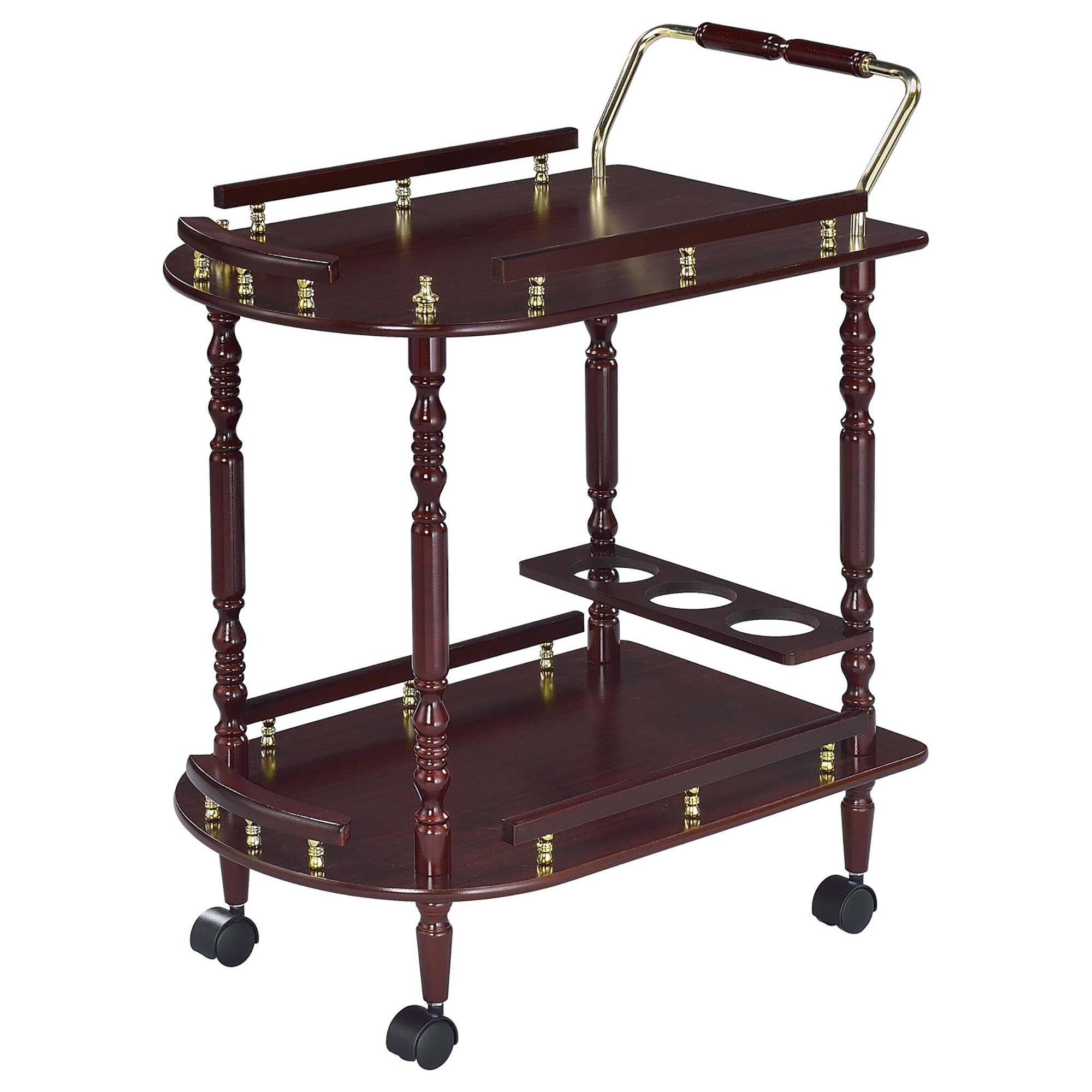 Left. APRILSOUL - Merlot and Brass 2-shelf Serving Cart - Brown.