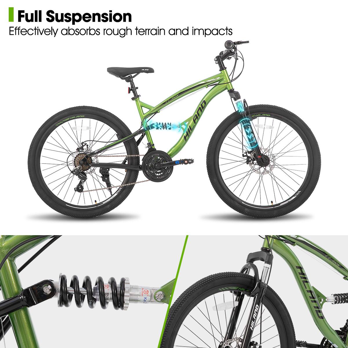 Full Suspension  
Effectively absorbs rough terrain and impacts