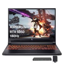 Acer - Nitro V16 16" Gaming Laptop,Ryzen 5 240,16GB RAM,512GB SSD+1TB Dock Set,GeForce RTX 5050,Backlit,Win 11 Pro - Black