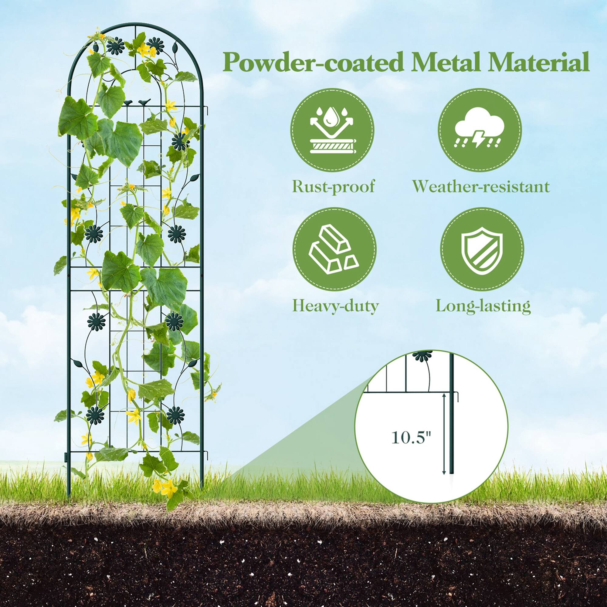 Powder-coated Metal Material  
- Rust-proof  
- Weather-resistant  
- Heavy-duty  
- Long-lasting  

10.5"