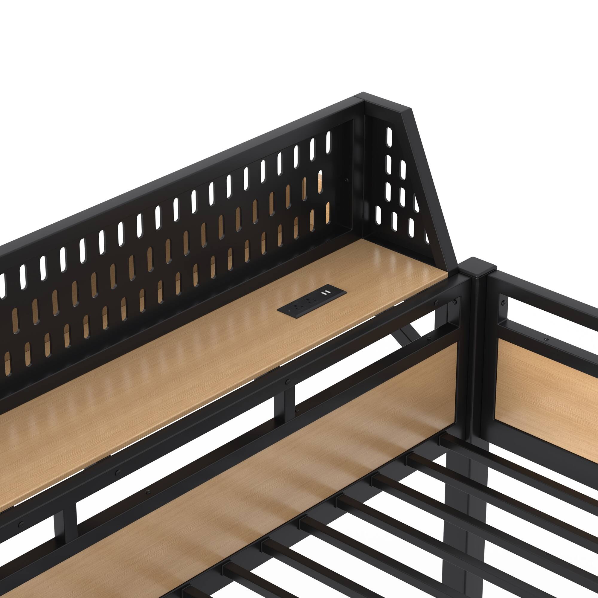 Alt View 5. Boyel Living - Twin XL over Twin XL Size Metal Bunk Bed with Storage Shelves and Pegboard Bunk Bed Frame - Black.