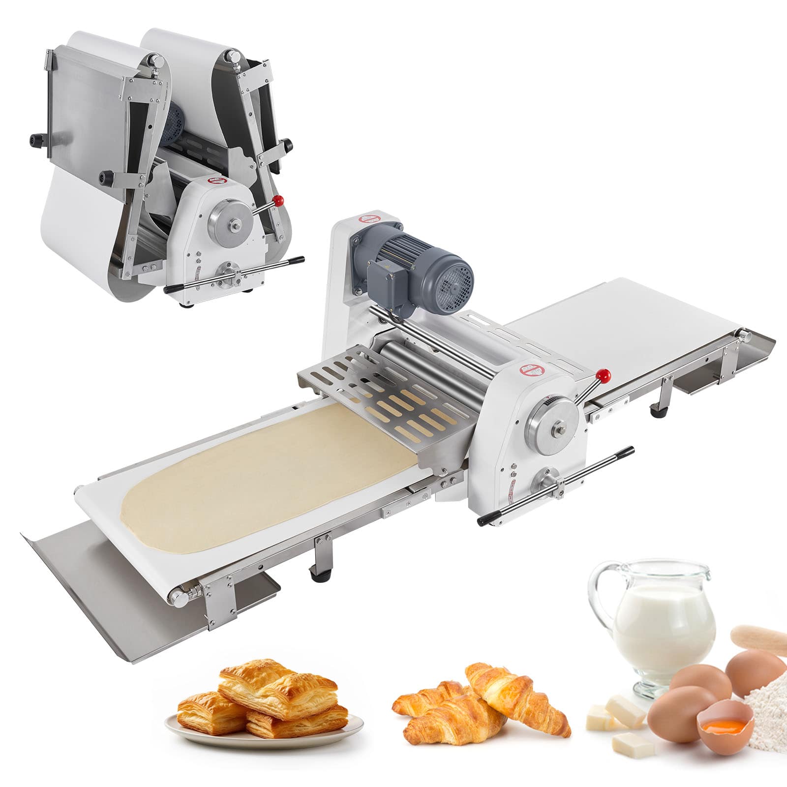 VEVOR - Commercial Dough Sheeter Machine, 19.7-Inch Reversible Puff Pastry Sheeter and Fondant Roller, Electric Dough Roller - Silver